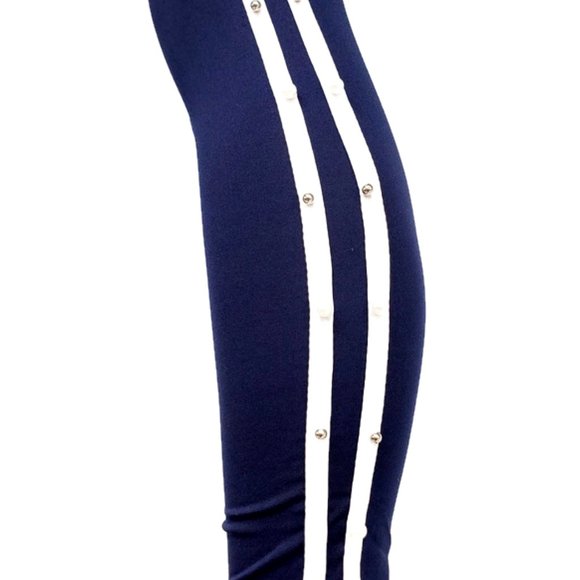 Navy Spandex Legging with the Silver & Pearl on the side of legging. - Picture 3 of 5